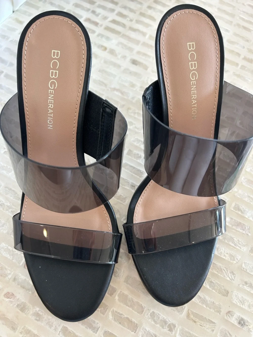 BCBGeneration Black Smoke Patent Two-Band Slide Heels - Picture 3 of 4